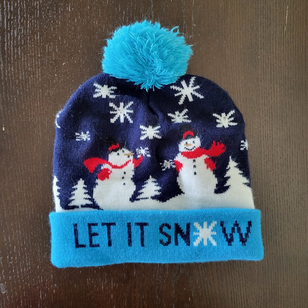 Let It Snow LED Christmas Winter Beanie Knit Hat Light Up Christmas Winter Warm